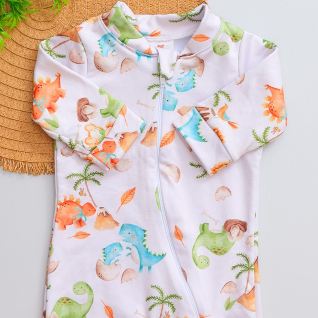 Macacão Longo Térmico Bebê Infantil Estampado Dinossauro Menino com Zíper