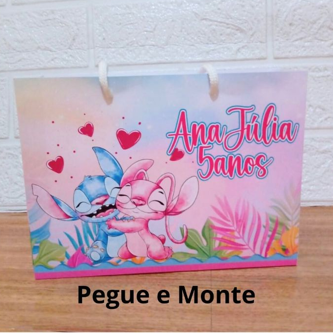 Sacolinha Desmontada Stitch e Angel - Lembrancinha Festa / Aniversário Infantil