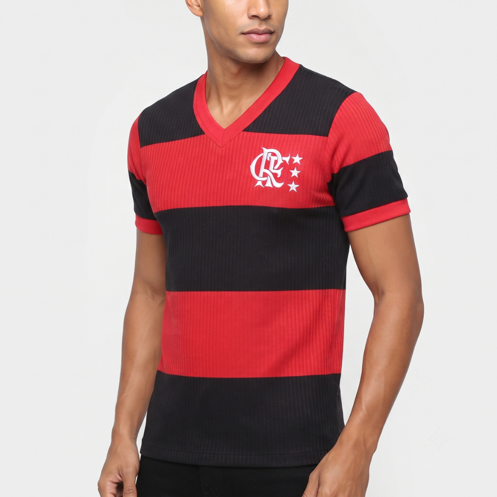 Camisa Flamengo Home Tricot Adulto Manga Curta Gola V Torcedor Oficial
