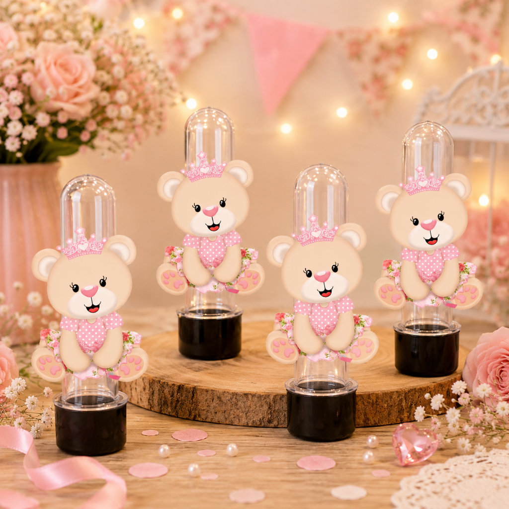 ENVIO RÁPIDO 40 Apliques Ursinha rosa bebê tubete chá de fralda kit festa lembrancinhas aniversário minos festa infantil