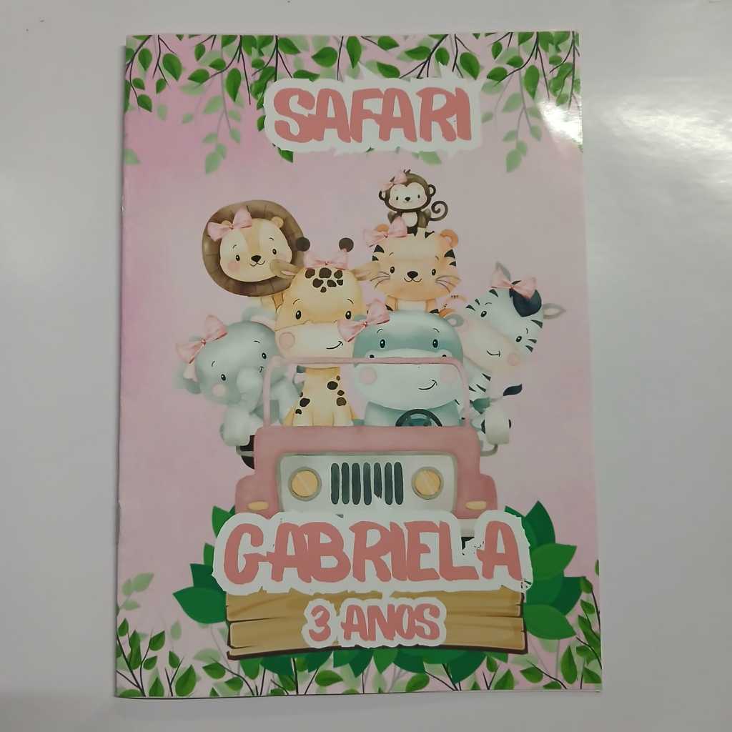 Livro de Colorir Personalizado com Nome | Safari | Lembrancinha Festa Infantil Aniversário Vários Temas Menino Menina