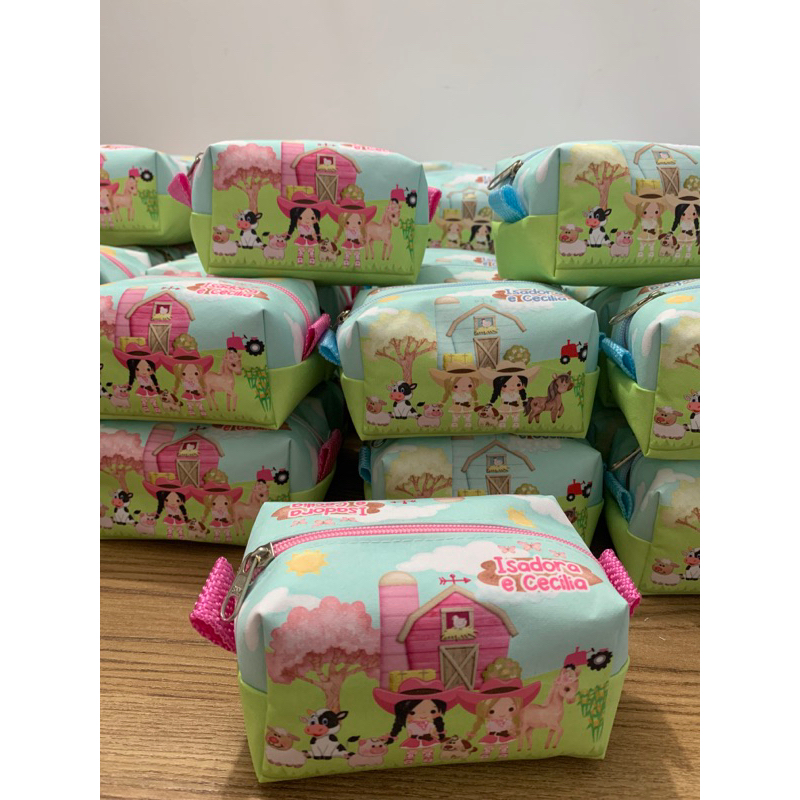 kit 10 Necessaire Box Tamanho P Personalizada com nome Lembrancinha aniversário Fazendinha