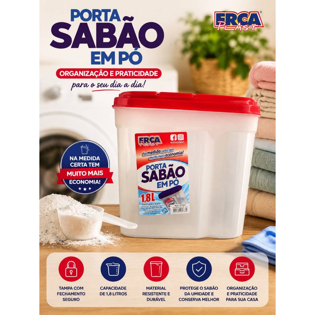 Porta Sabão em Pó e Porta Percarbonato 1kg  Tampa Direcionadora Organizador Lavanderia Plástico Dispenser