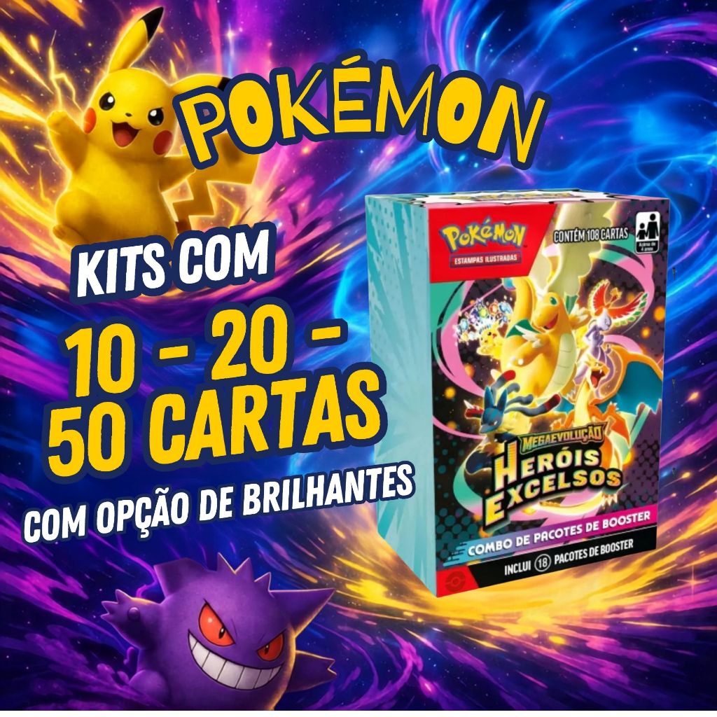 Cartas Pokémon Heróis Excelsos Kit 10/20/50 Sortidas Brilhantes