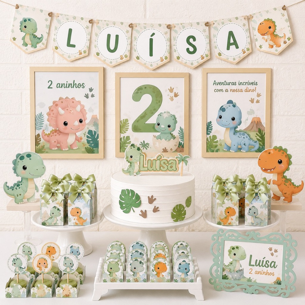 Kit Festa Dino Baby Personalizado Só um Bolinho  Mesversário Aniversário Lembrancinha Festa