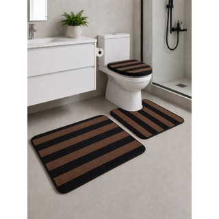 Tapete Banheiro Kit Com 3 Peças Antiderrapante Macio Estampa Geométrica Lisa Decoração Elegante
