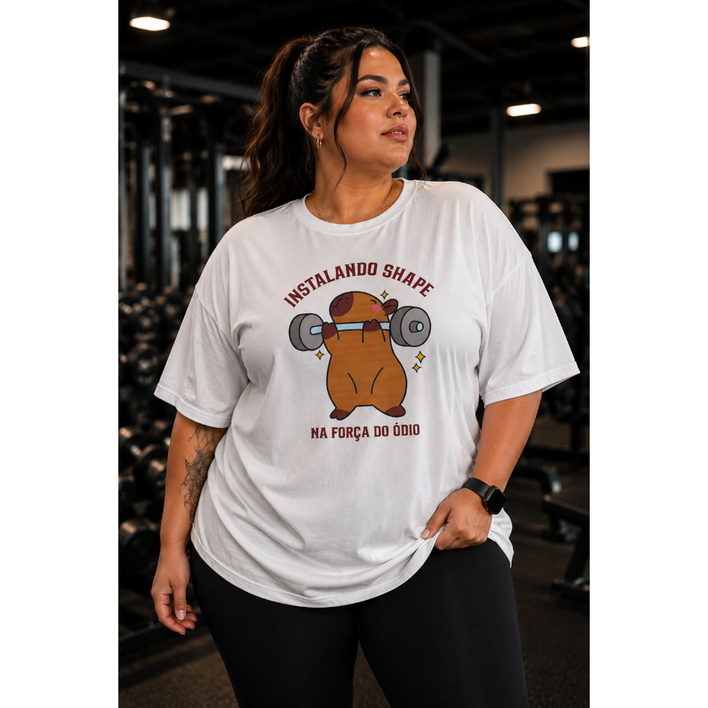 Camiseta plus size academia feminina capivara,blusa treino esportiva,t-shirt grande tendência confortável