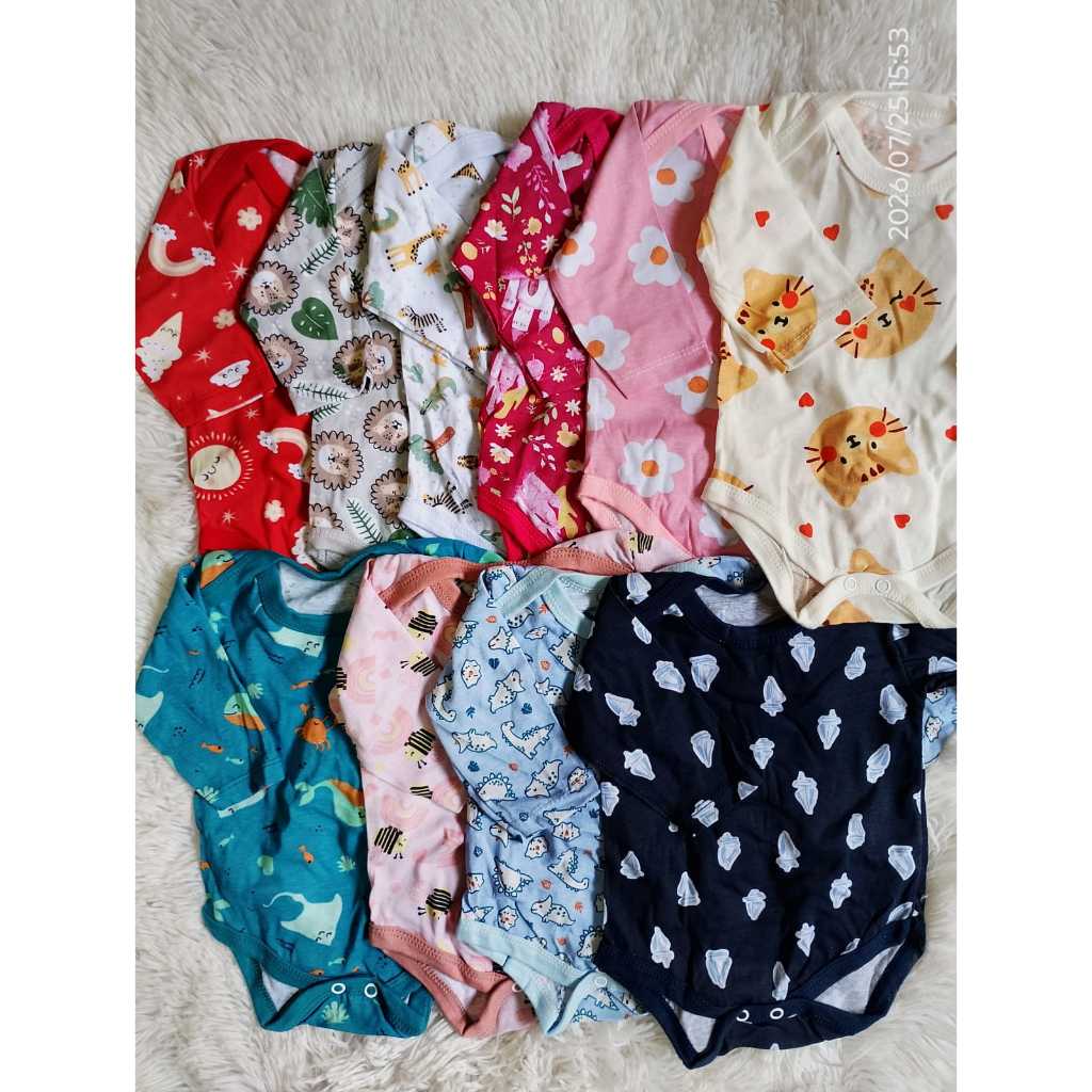 Kits 3 ou 4 peças Bodys manga longa estampado infantil, bebê manga curta 100% algodão cores para menina, menino e neutro