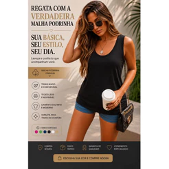 Regata feminina academia malha PODRINHA Bia, camiseta blusa soltinha fitness
