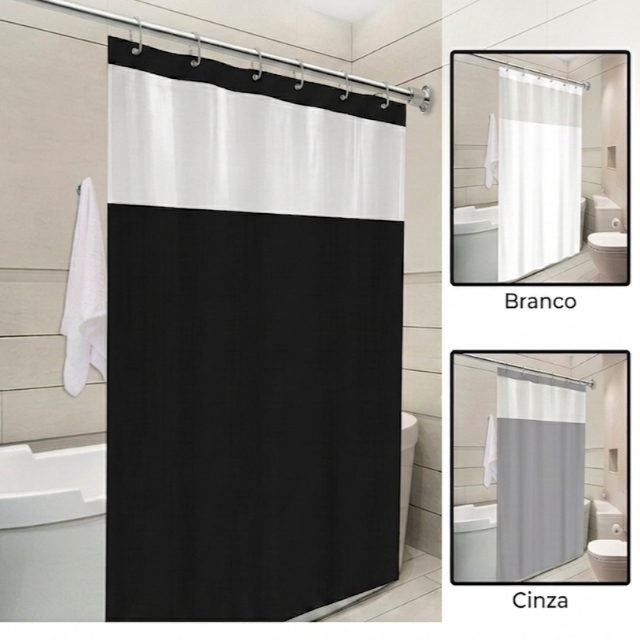 Cortina De Box PVC Com Visor Transparente antimofo Banheiro varios modelos com frases e transparentese vinil