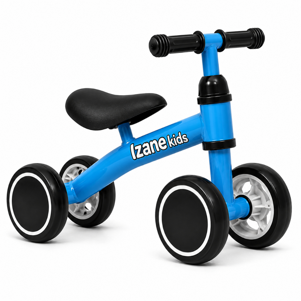 Bicicleta Infantil de Equilibrio Izane Kids Sem Pedal 4 Rodas Andador Bebe Balance Bike Azul