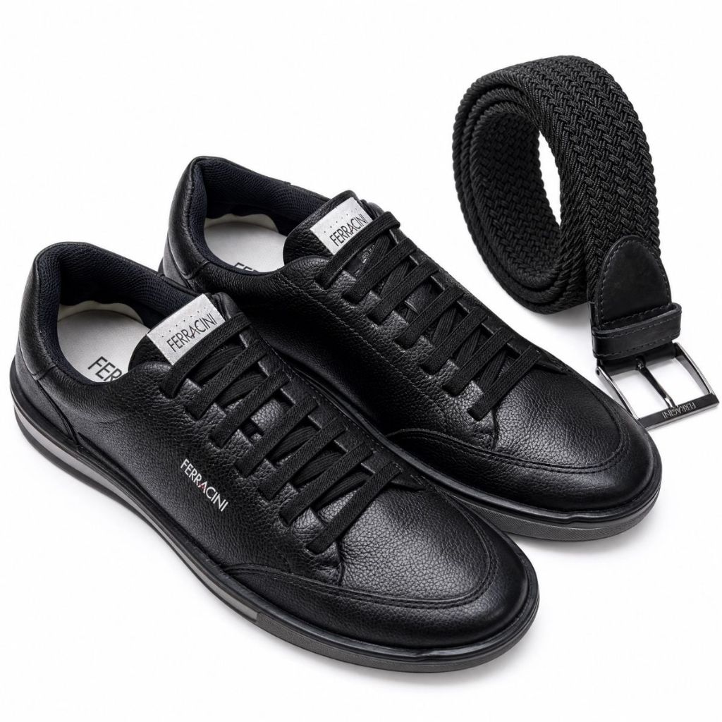 Combo Sapatenis Masculino Casual Com Cinto Elástico Ferracini Práticidade Conforto Para Trabalho festas Casamento