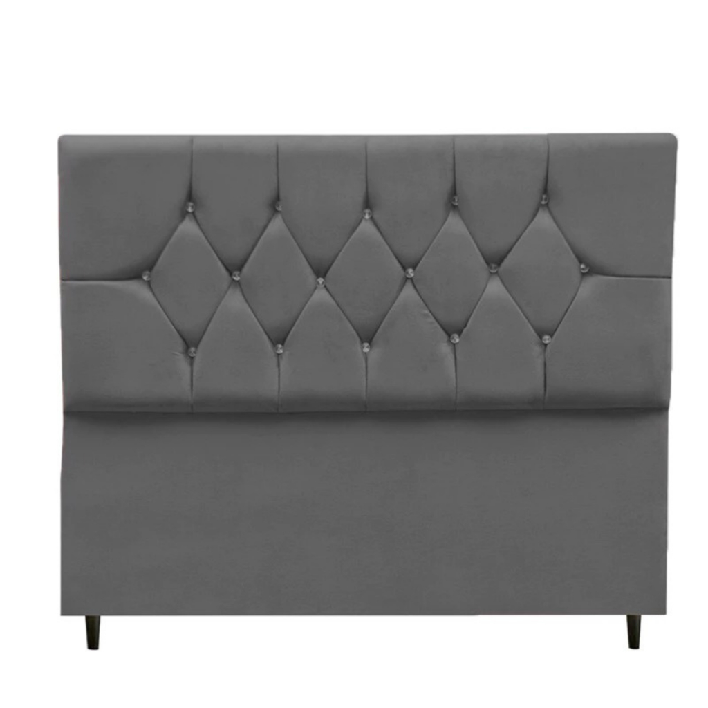 Cabeceira de Cama Casal Box com Pés de Apoio Cabeceira Decorada Estofada Tecido Suede