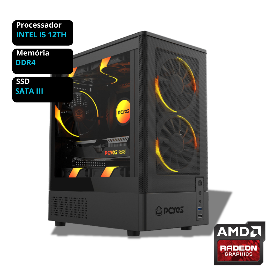 Pc Gamer Agaron - Intel i5 12Th - DDR4  - RX 580 8gb - SSD - Fonte 500W 80 Plus 