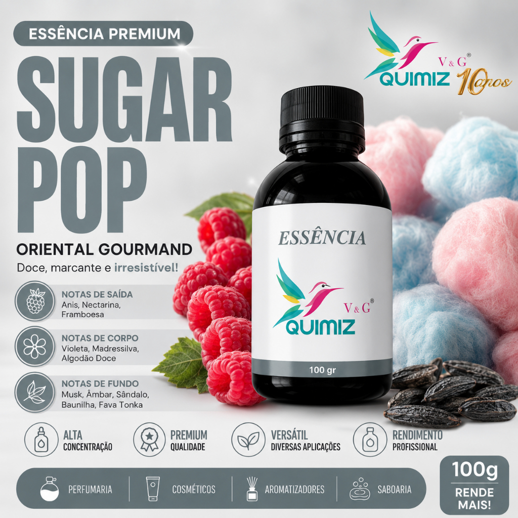 Essência Premium Sugar Pop 100g – Fragrância Oriental Gourmand para Perfumaria, Cosméticos, Aromatizadores e Saboaria