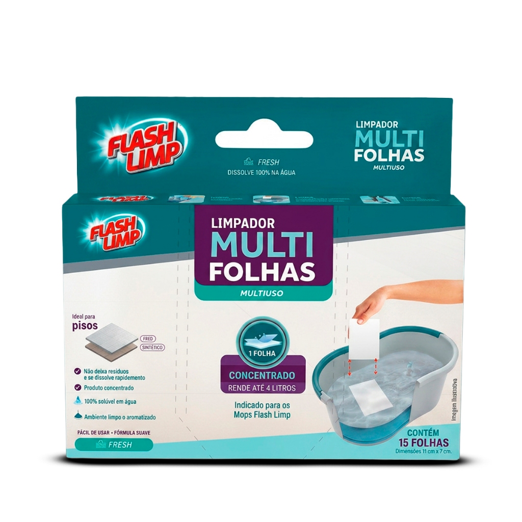 Imagem Limpador Multifolhas Fresh Flash Limp 15 Folhas Concentrado Rende Até 4 Litros para Pisos