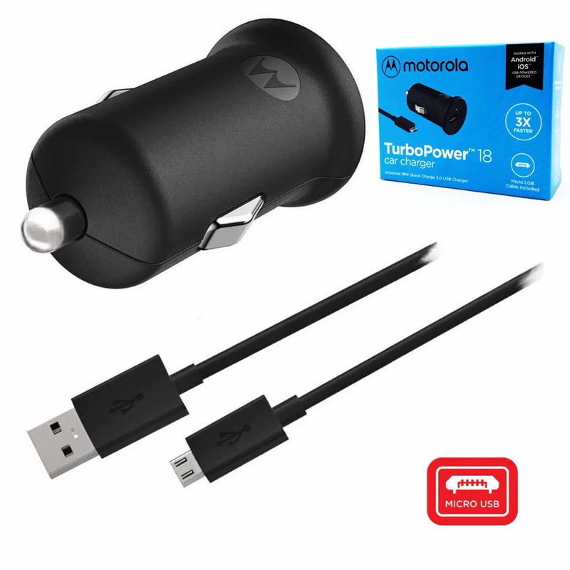 Carregador Veicular Turbo 18w Motorola com cabo Micro USB