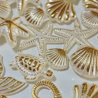 Mix 50 (40 GRAMAS) Miçangas Entremeios  FORMAS FUNDO DO MAR DOURADA E TRANSPARENTE pingente Crochê Saída Moda Praia DIY