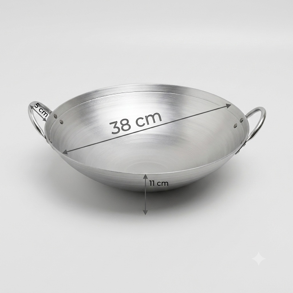 Imagem Panela Wok Profissional Aço Inox 38cm Com Alça Para Yakisoba Comida Chinesa Restaurante Grandes Porções