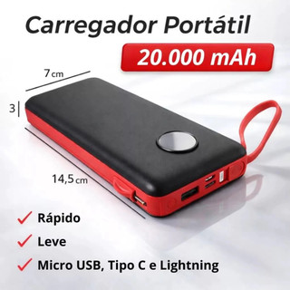 Power Bank Carregador Portátil 20.000mAh Digital compatível com iPhone e Samsung MOBY BUX