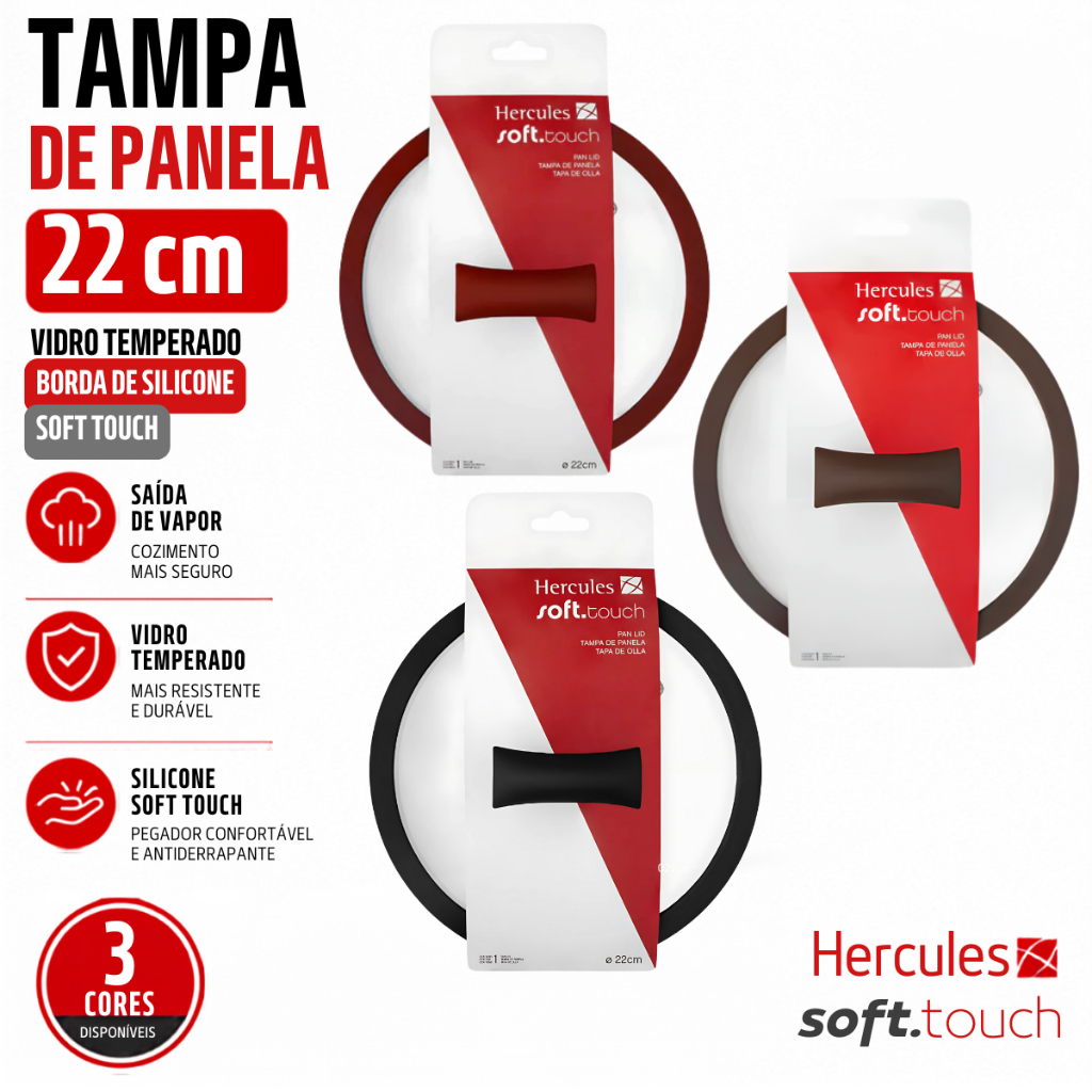 Tampa Silicone Vidro Temperada Para Panelas e Frigideiras 22cm Casa Cozinha Decoração - Hercules