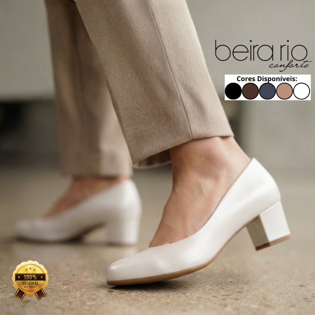 Scarpin Beira Rio Feminino Sapato Salto Baixo Quadrado Social Casual Elegante Conforto Original