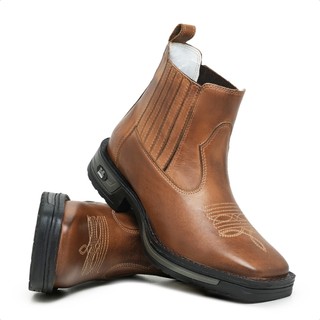 Botina Masculina Jumper Bota Country Cano Curto Couro Legitimo Bico Quadrado