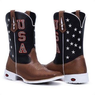 Texana Solado Branco Masculina Bota Country Mateira Bico Quadrado Botina Pecuaria Rodeio Cavalgada