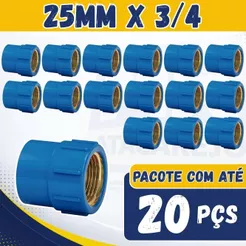 Kit Luva Emenda 25mm X 3/4" Bucha Latão Azul Luva 25x3/4 Soldavel 5, 10 e 20 Peças