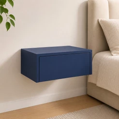 Mesa Cabeceira Mdp 15mm Com Gaveta L54 Flutuante Moderna Azul
