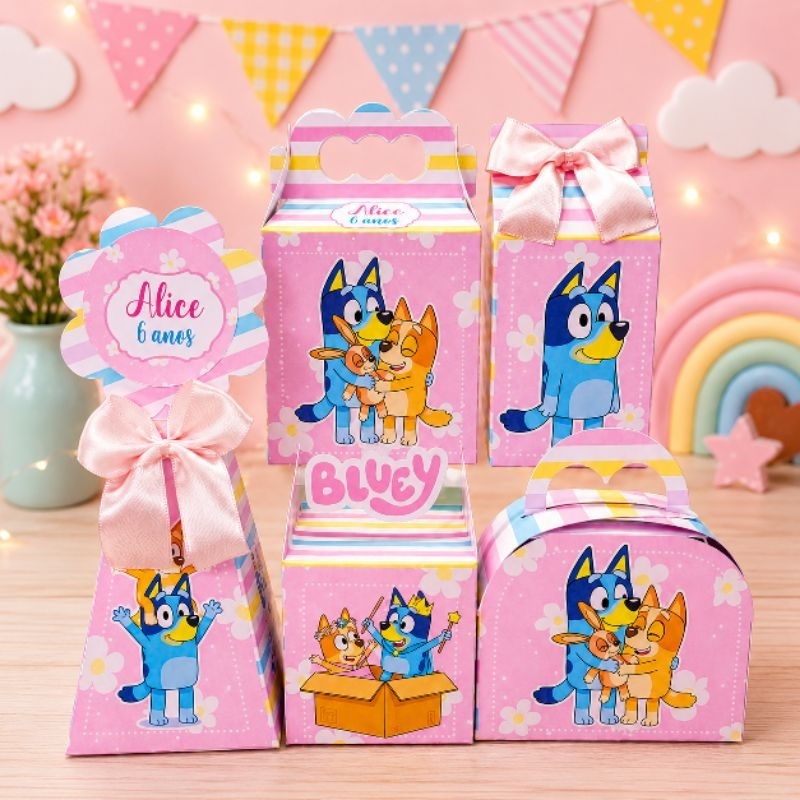 Kit festa Caixinhas Personalizadas Bluey Rosa Lembrancinhas Meninas infantil Pegue Monte