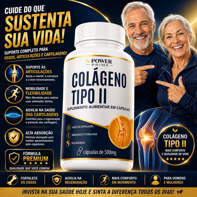 Colágeno Tipo 2 120 Capsulas extra ossos e cartilagens fortes