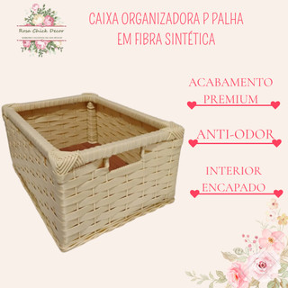 Caixa Organizadora P Fibra Sintética Cor Palha Decorativa Quarto Banheiro Closet Interior Encapada