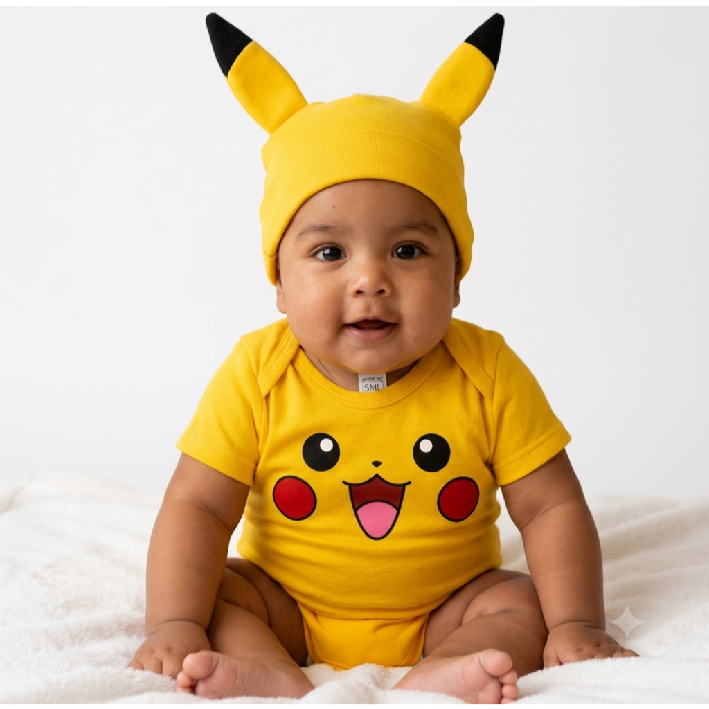 Body Temático Bebê Pikachu Pokémon Fantasia Mesversário Ítens Opcionais