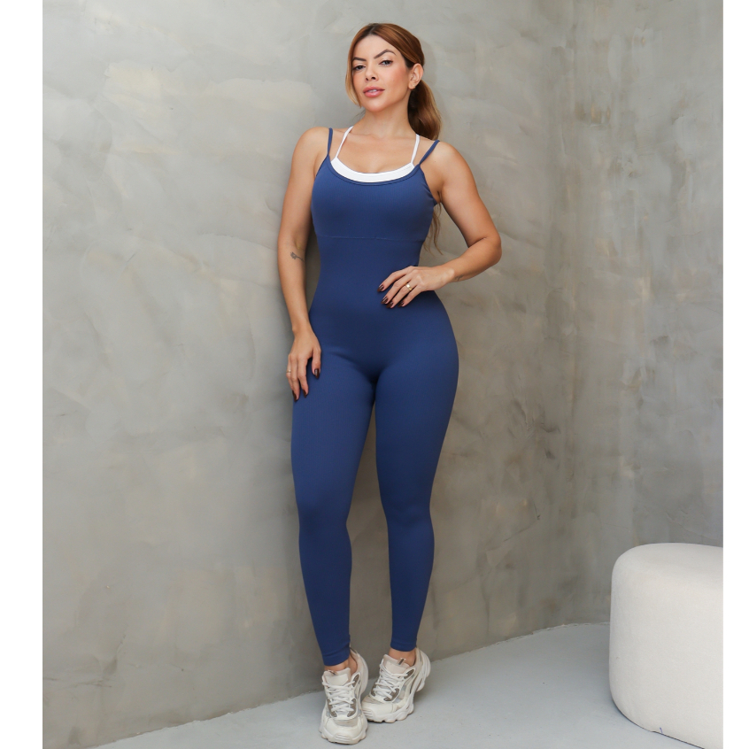 Macacão Feminino Fitness Esportivo Canelado Poliamida Academia Elástico 3RD SD4019