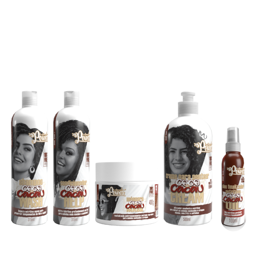 Kit Linha Completa Coco e Cacau Soul Power - Shampoo + Condicionador + Máscara + Creme Para Pentear 500ml + Óleo