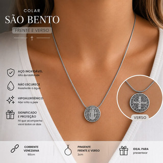 Colar São Bento Aço Inox - Colar Religioso e pulseira