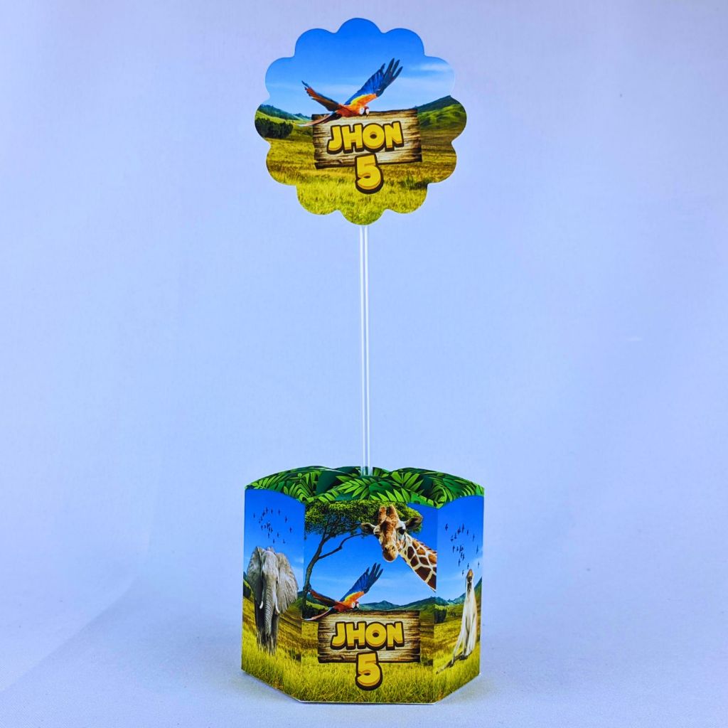 Kit 5 a 25 Centro de Mesa Safari Realista Personalizado Lembrancinha Festa Aniversário Enfeite Caixinha