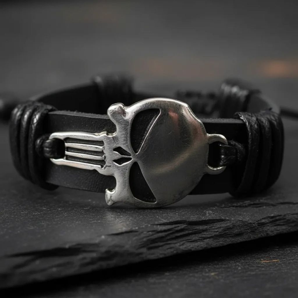 Pulseira Couro Justiceiro The Punisher Marvel Geek