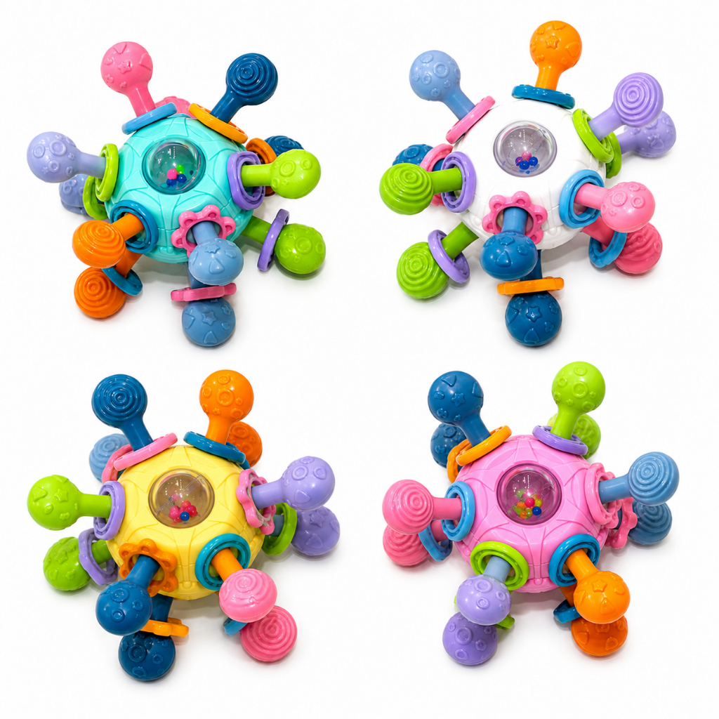 Brinquedo Sensorial Bebê Chocalho Mordedor Silicone Macio para Dentição Colorido Infantil