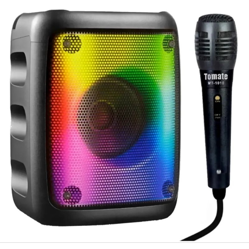 Caixa De Som potente com microfone Caixinha Bluetooth Portátil Amplificada Usb Led Cor Preto