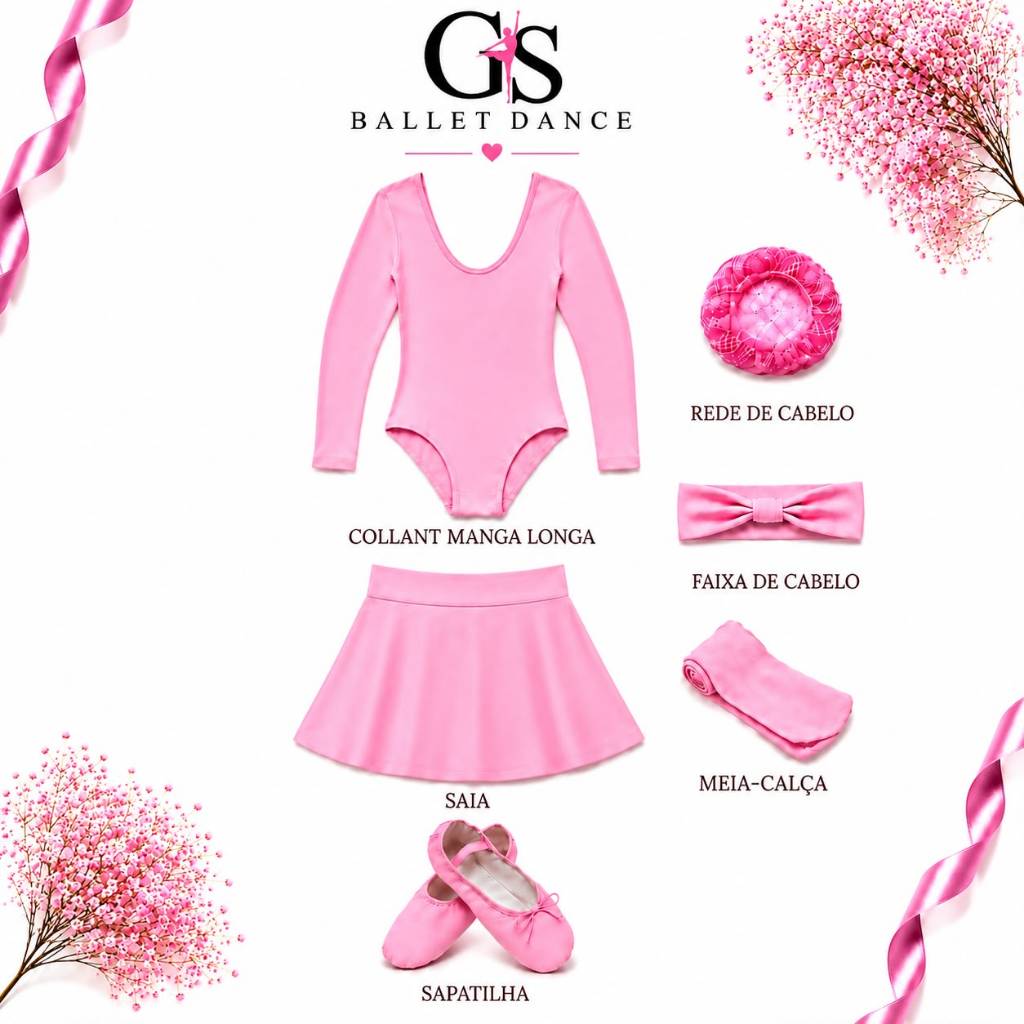 Kit 6 itens Ballet Com Collant MANGA LONGA E SAIA CÓS