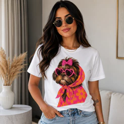 Camiseta Feminina Estampada Pet Lover Shih Tzu Estiloso DTF Algodão 100%