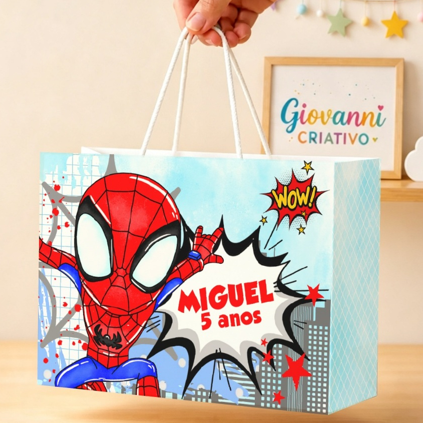 Kit  Sacolinhas Personalizadas HOMEM ARANHA AQUARELA | Lembrancinhas para Festa | "SACOLINHAS COLADAS"