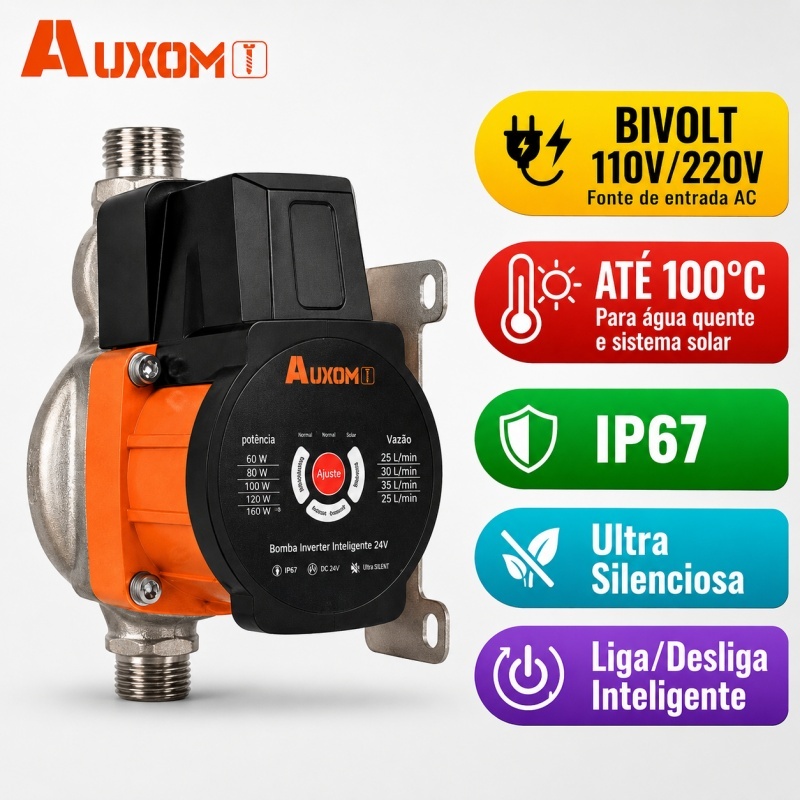 AUXOM Pressurizador De Água Smart 24v Liga/Desliga Bivolt 22mca 100°C P/ Solar