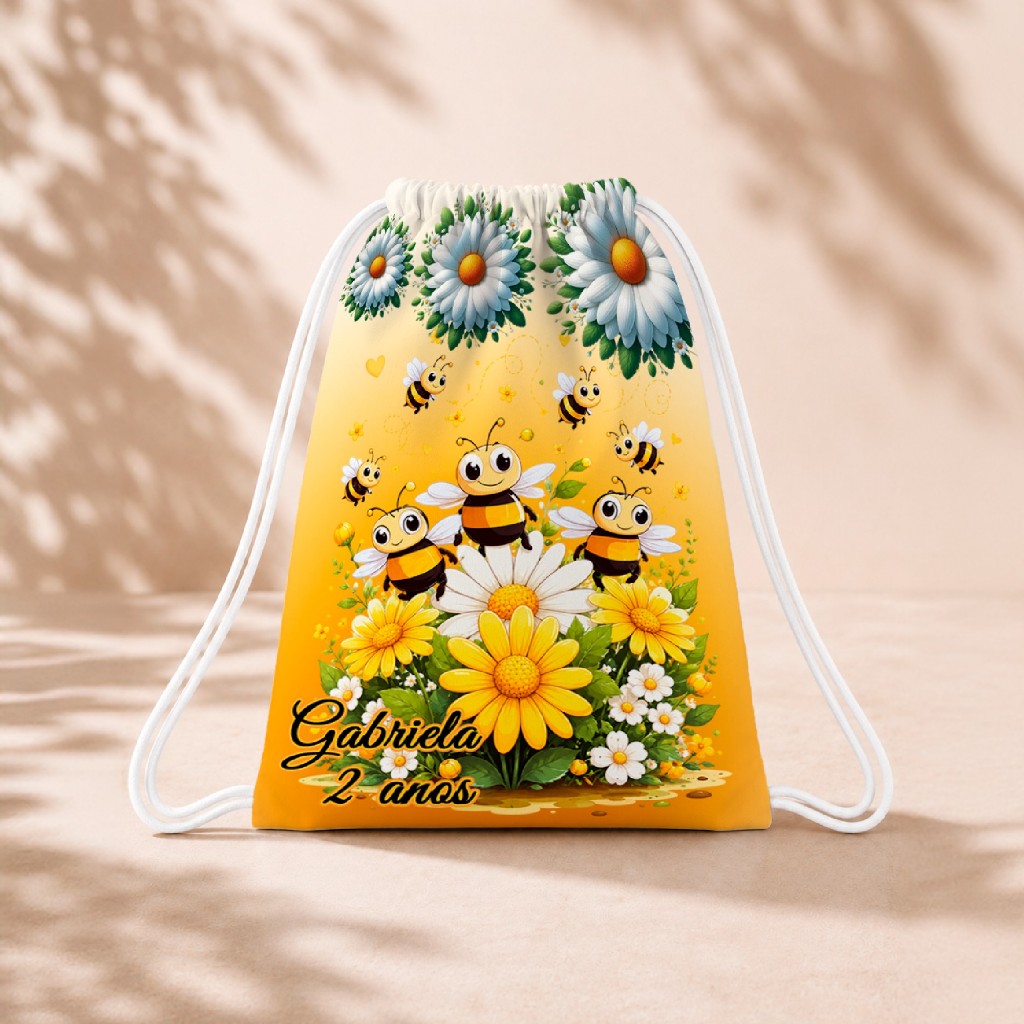 10 Mochila Personalizada Infantil 18x26 Sacolinhas Surpresa Festa Aniversário Lembrancinha Abelha Abelhinhas