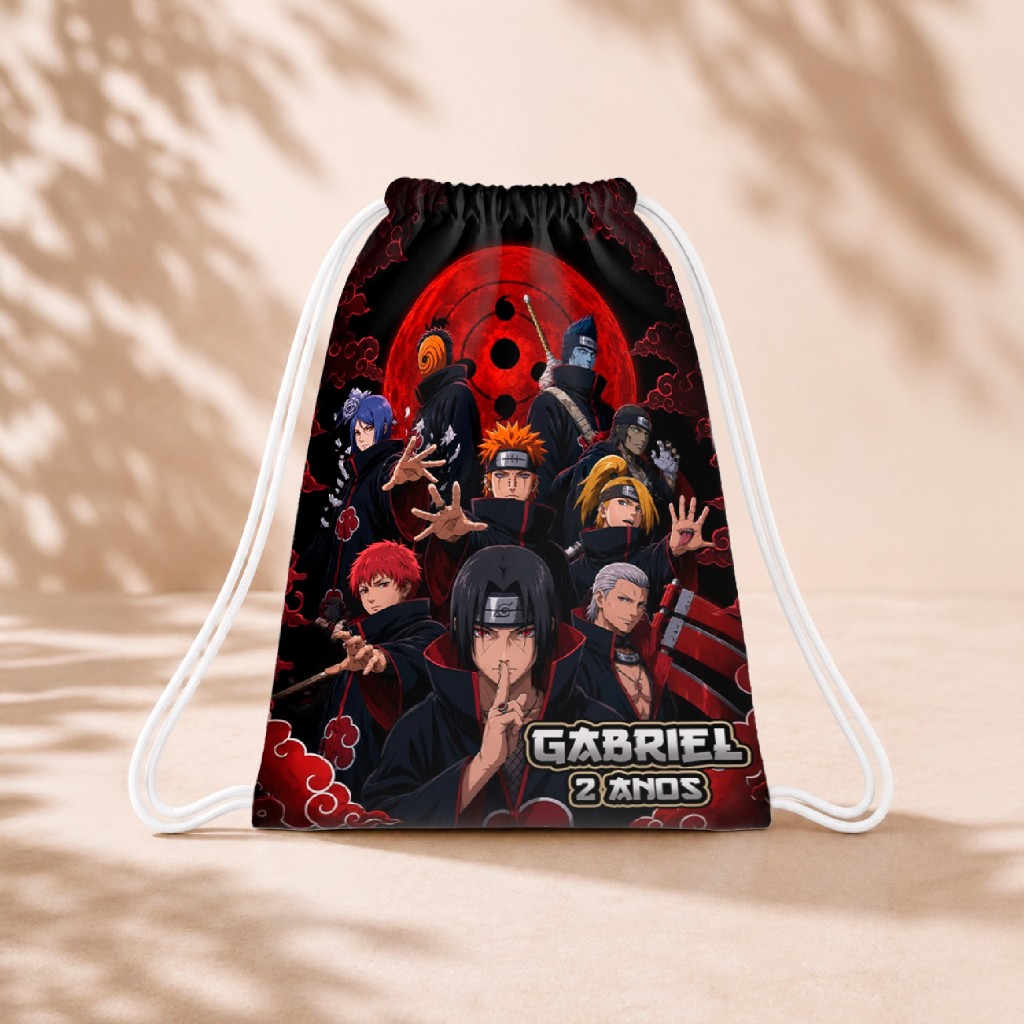 10 Mochila Personalizada Infantil 18x26 Sacolinhas Surpresa Festa Aniversário Lembrancinha Akatsuki Naruto M1