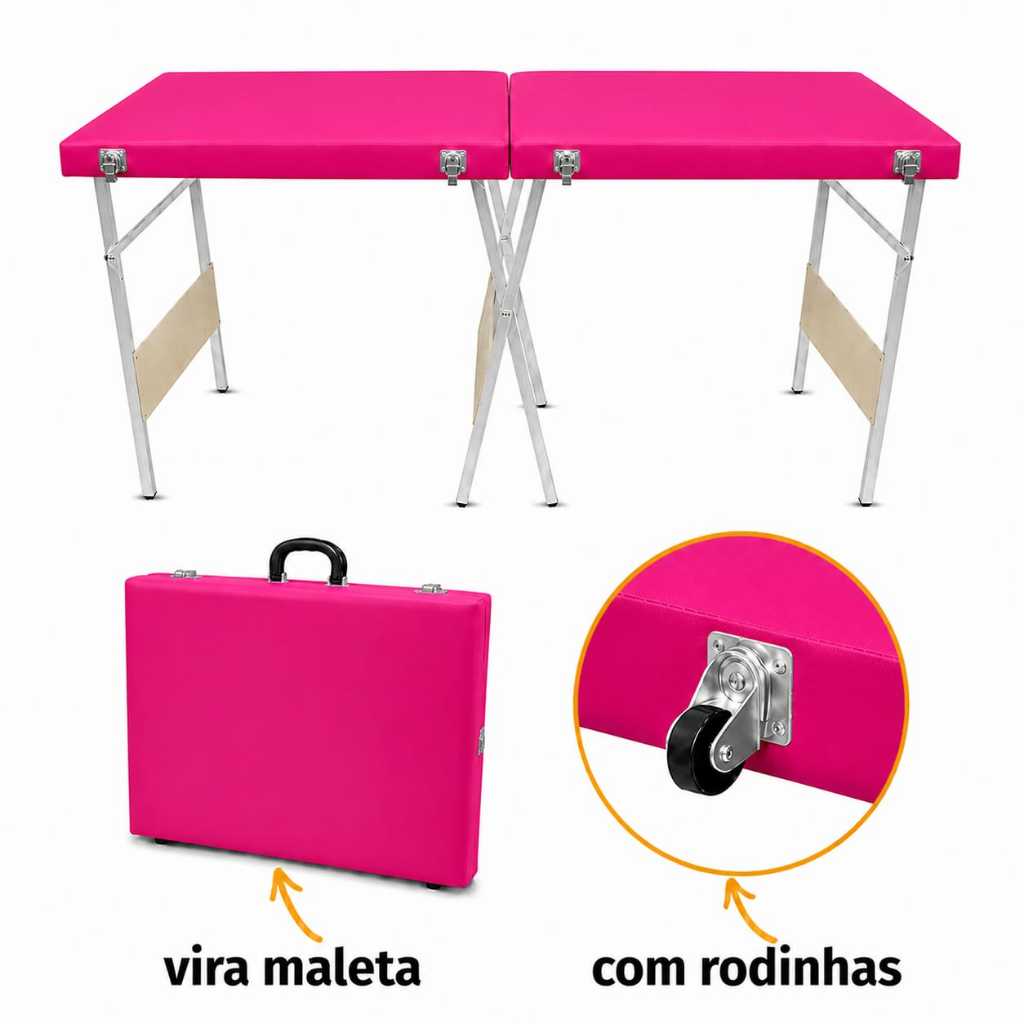 Maca Portátil Dobrável Pink Profissional Suporta Até 230kg - Cílios Estética Massagem