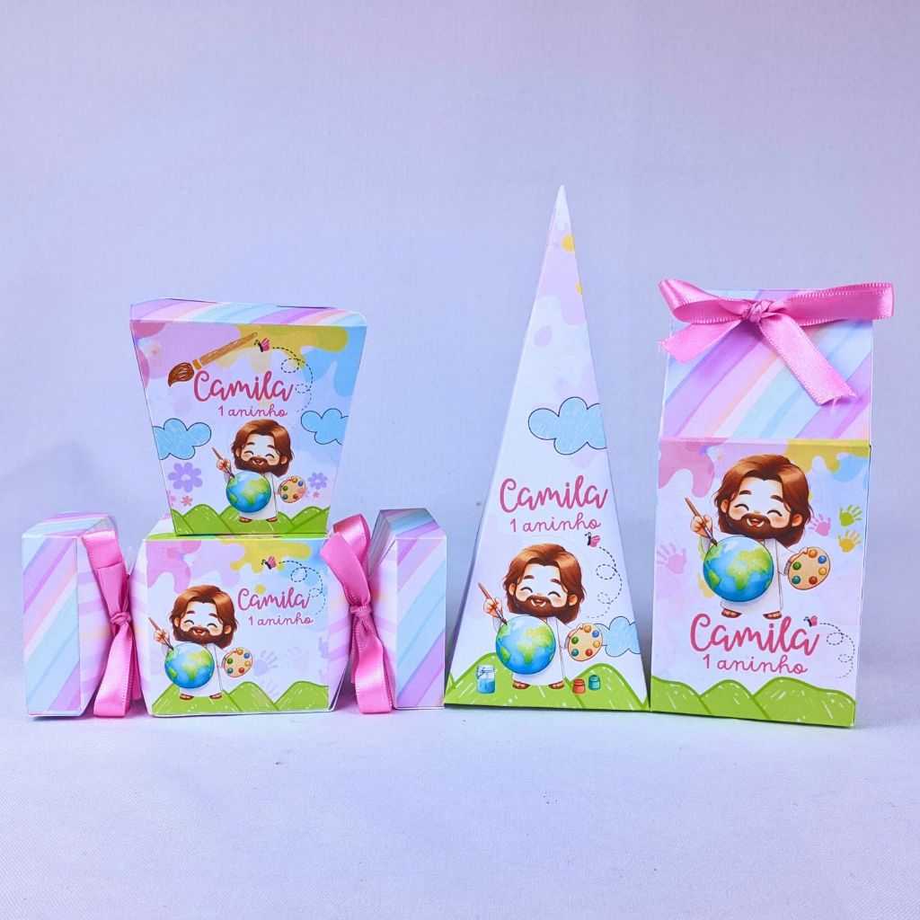 Kit 20 a 50 Caixinhas O Maior Pintor do Mundo Menina 2 Bala Pirâmide Milk e Sushi Personalizada Papel Offset Sem Lacinho