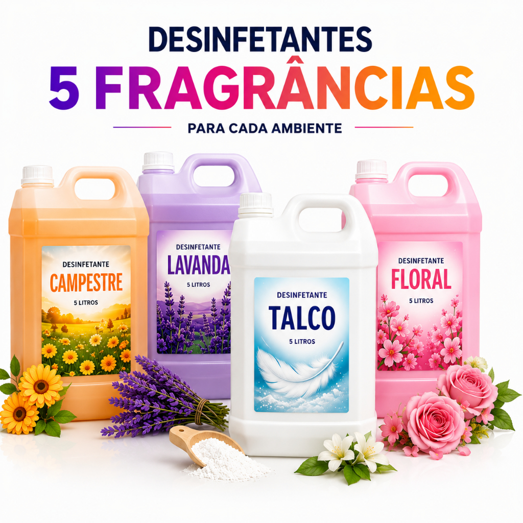 Desinfetante 5L Floral Lavanda Talco Campestre Limpa Perfuma Desinfeta Alto Rendimento Uso Geral